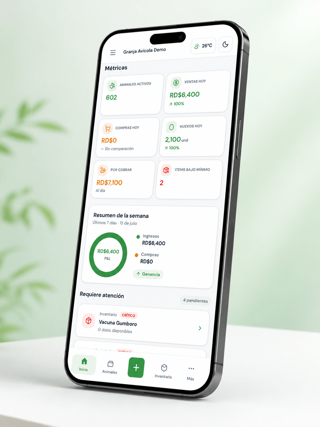 AgroXil en el celular con alertas de inventario que requieren atención
